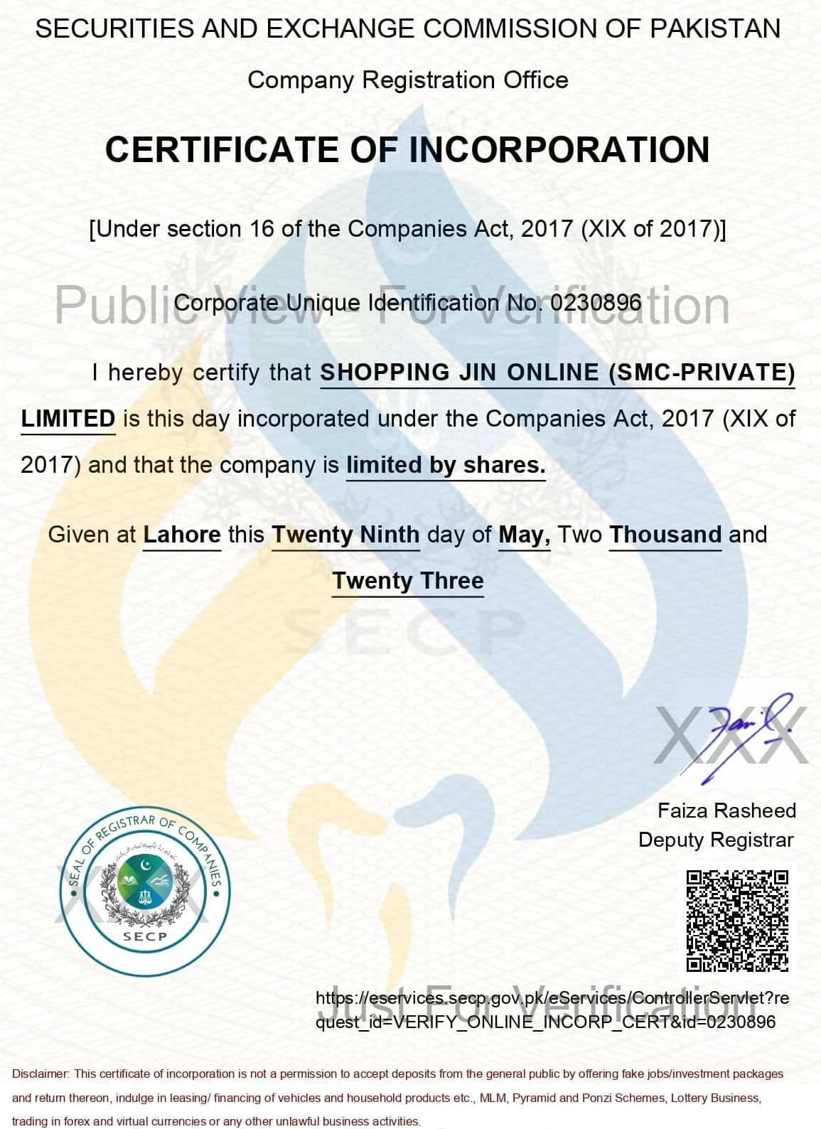 certificate of incorporation shopping jin online page 0001 2 shoppingjin.pk - Shopping Jin