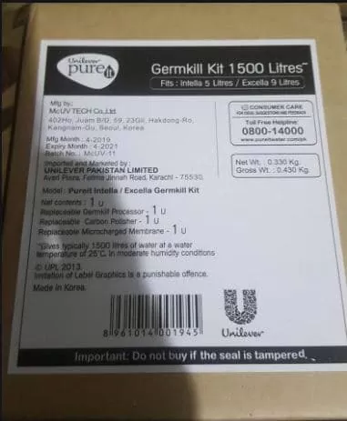 Unilever pureit Germkill kit 1500 liters